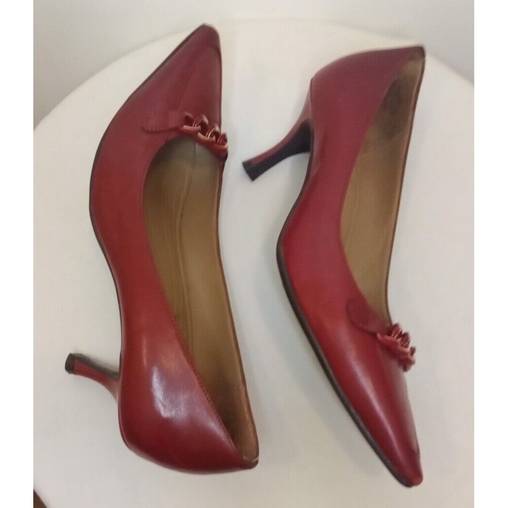 Red Leather Pumps Heels by Circa Joan & David Luxe Series Pointy Toe Size 6.5M - Picture 7 of 14